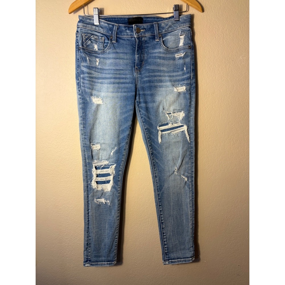 Buckle Black Fit No 53 Ankle Skinny Jeans Distressed Blue Denim Size 28 Low Rise